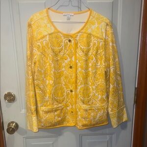 Isaac Mizrahi Live Yellow Floral snap Cardigan, sz L